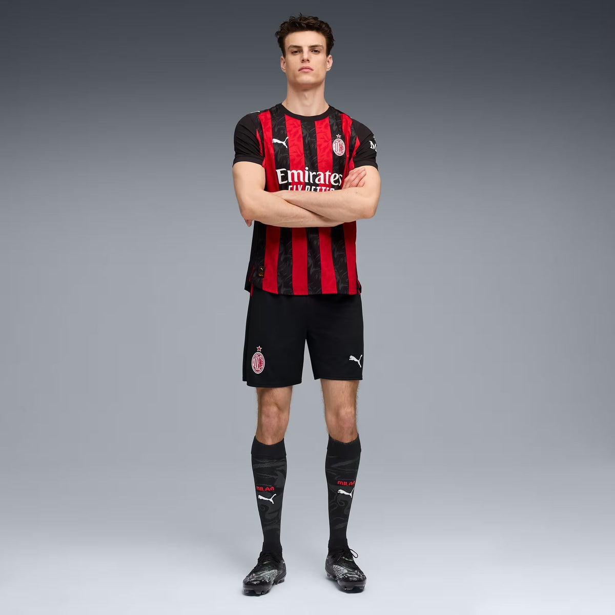 Puma Chukwueze Men's AC Milan Authentic Home Jersey 25/26 w/ Seria A Patch (Red/Black)