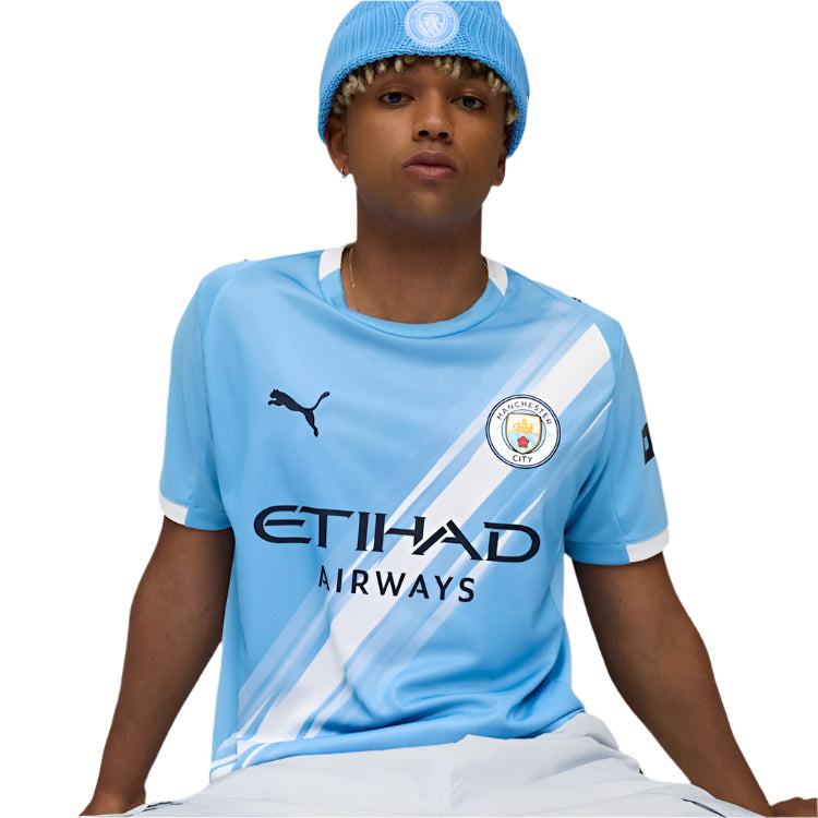Puma John Stones Manchester City Home Jersey 25/26 w/ EPL + Sponsor Patch (Team Light Blue/Puma White)