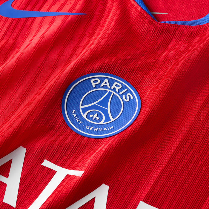 Nike Men's Paris Saint-Germain Authentic Vitinha Third Jersey w/ Champions League Patches 25/26 (Sport Red/Hyper Royal)
