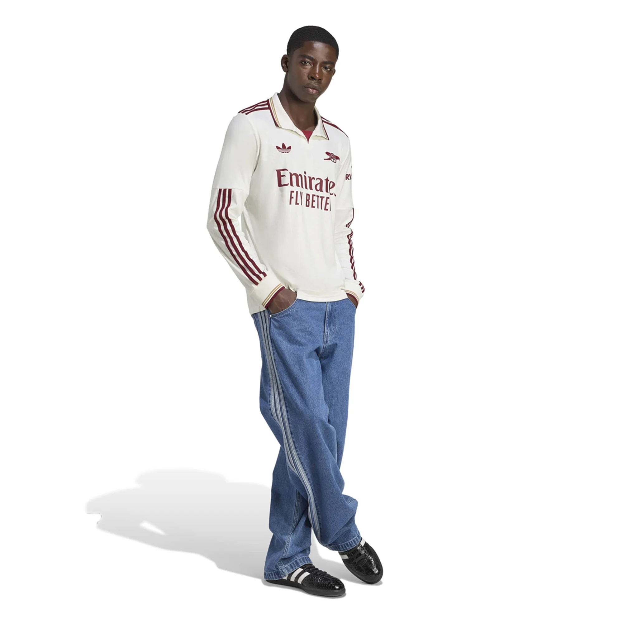 adidas Arsenal Bukayo Saka Third Long Sleeve Jersey w/ EPL + No Room For Racism 25/26 (White/Burgundy)