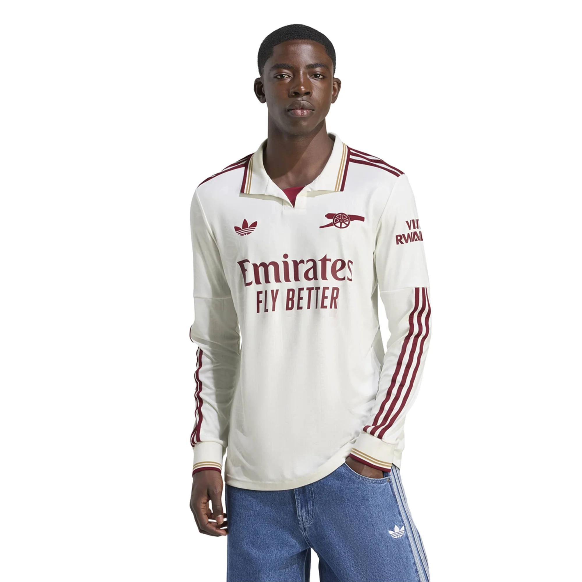 adidas Arsenal Gabriel Third Long Sleeve Jersey w/ EPL + No Room For Racism 25/26 (White/Burgundy)