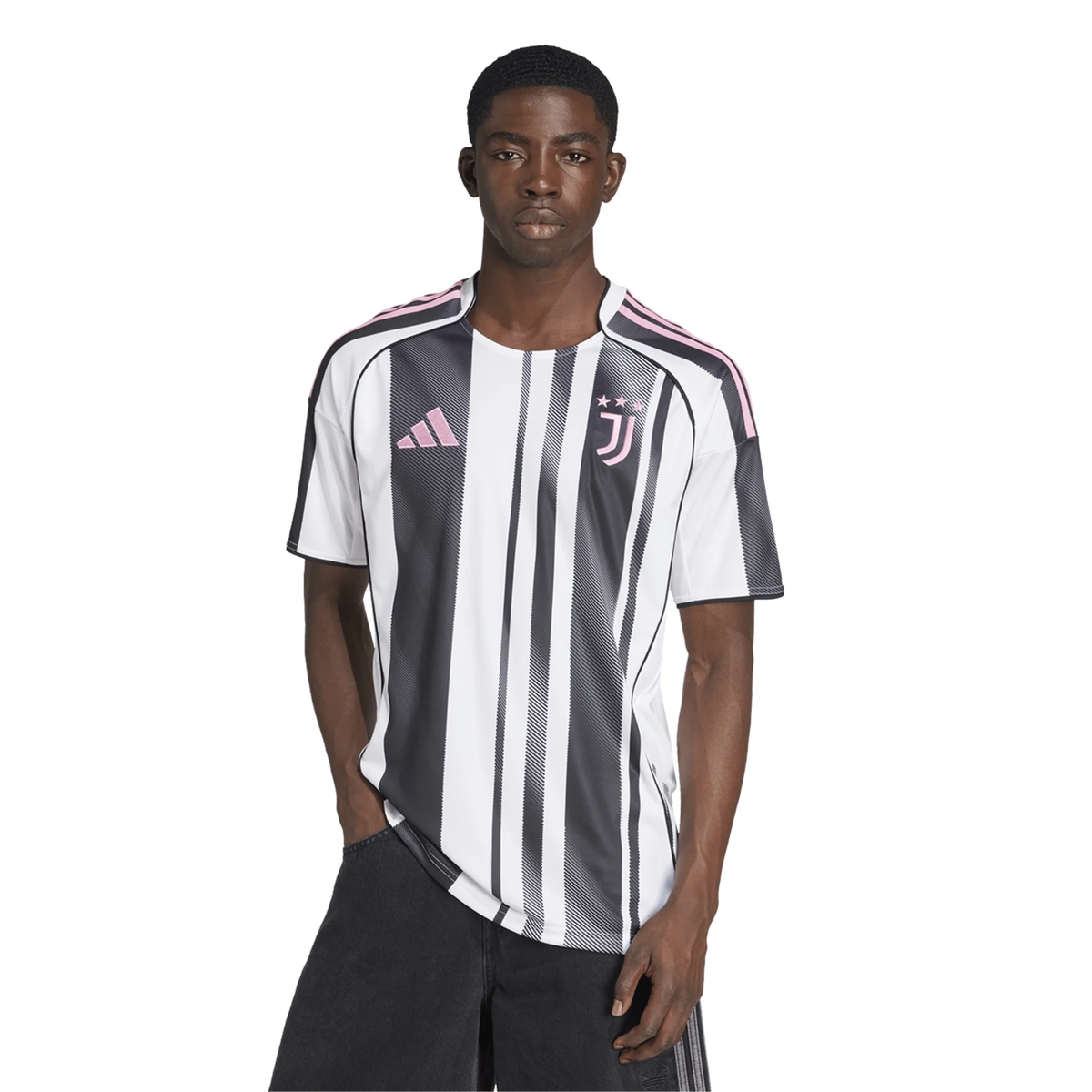 adidas Men's Juventus Kelly Home Jersey w/ Serie A Patch 25/26 (White/Black/Pink)