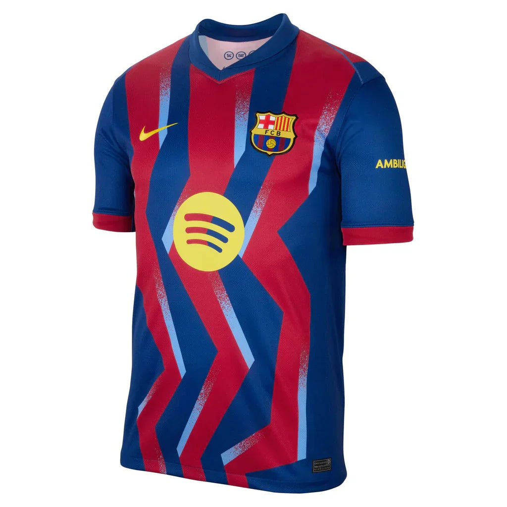 Nike Men's FC Barcelona Fermin 4th Jersey 25/26 w/ La Liga Patches (Blue/Red/Yellow)