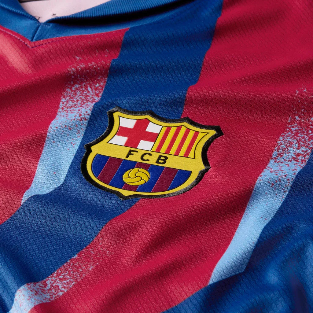 Nike Men's FC Barcelona Lamine Yamal 4th Jersey 25/26 w/ La Liga Patches (Blue/Red/Yellow)