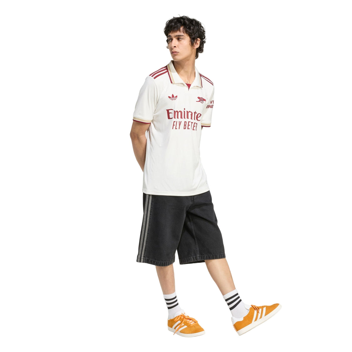 adidas Calafiori Men's Arsenal FC Third Jersey 25/26 w/ NRFR + EPL Patches (White/Burgundy)