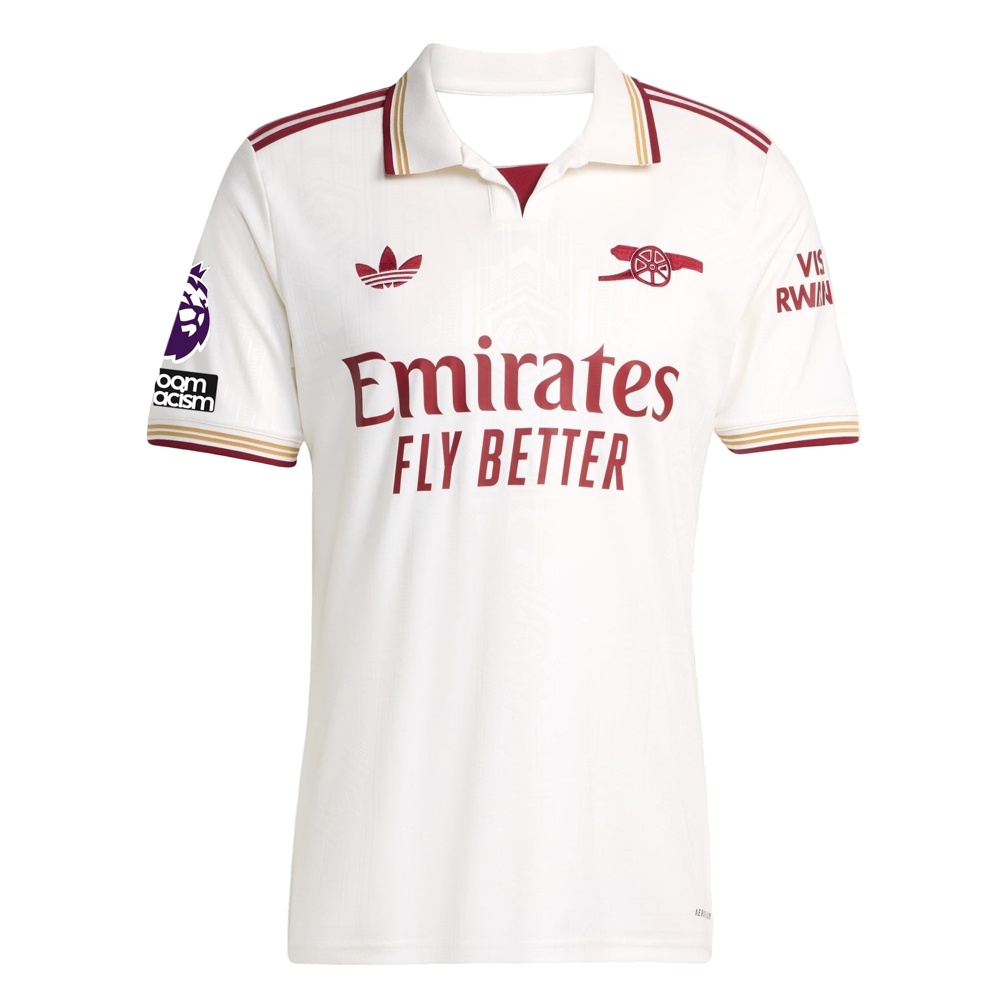 adidas Odegaard Men's Arsenal FC Third Jersey 25/26 w/ NRFR + EPL Patches (White/Burgundy)