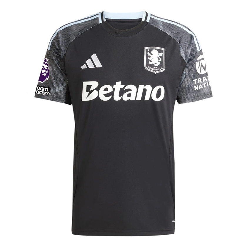 adidas Rogers Men's Aston Villa 25/26 Away Jersey w/ EPL + NRFR Patches (Black/Global Blue)