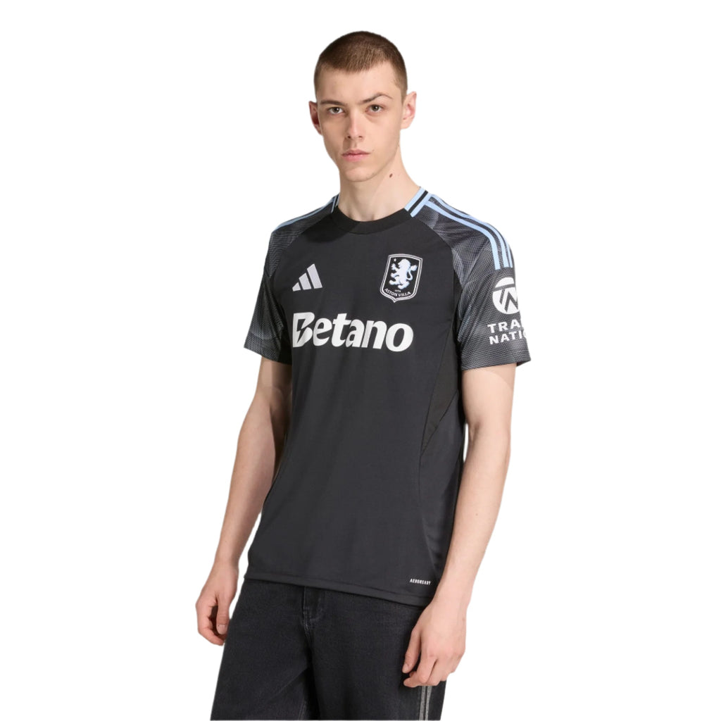 adidas Rogers Men's Aston Villa 25/26 Away Jersey w/ EPL + NRFR Patches (Black/Global Blue)