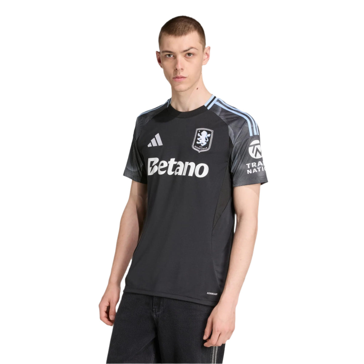 adidas Sancho Men's Aston Villa 25/26 Away Jersey w/ EPL + NRFR Patches (Black/Global Blue)