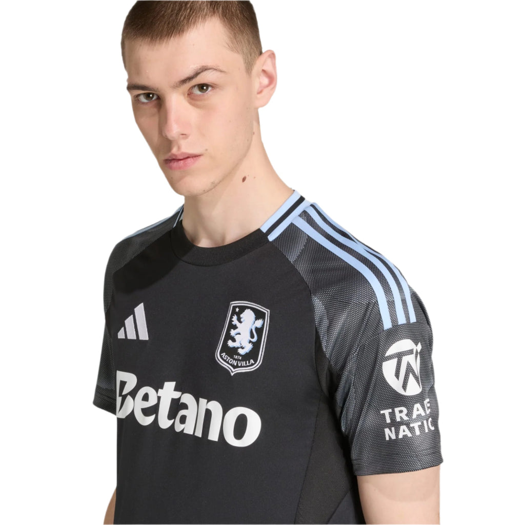adidas Sancho Men's Aston Villa 25/26 Away Jersey w/ EPL + NRFR Patches (Black/Global Blue)