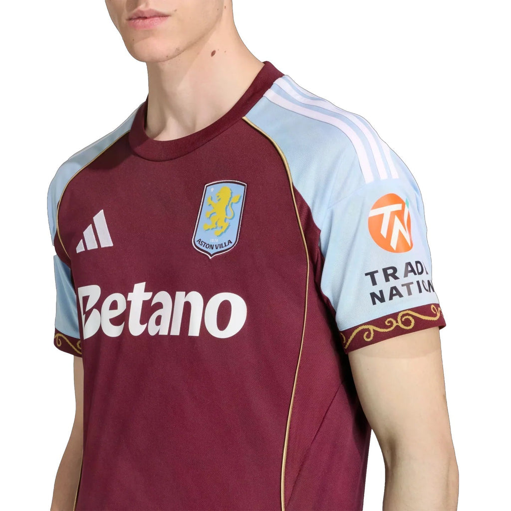adidas A. Garcia Men's Aston Villa Home Jersey 25/26 w/ NRFR + EPL Patches (Maroon/Blue)