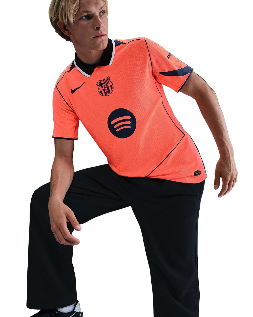 Nike Olmo FC Barcelona Third T90 Authentic Jersey 25/26 w/ Champions League Patches (Mango/Navy)