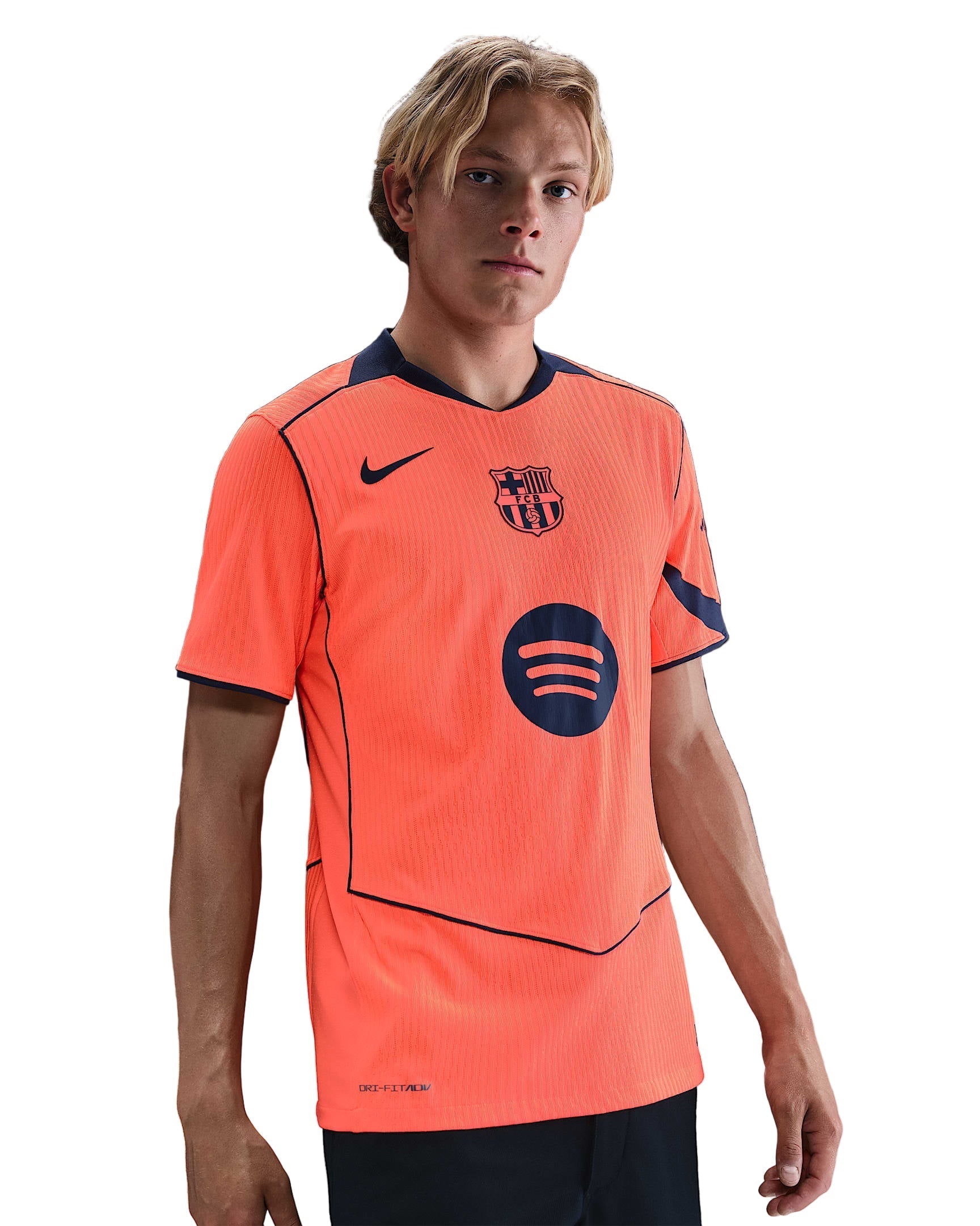 Nike Lamine Yamal FC Barcelona Third T90 Authentic Jersey 25/26 w/ Champions League Patches (Bright Mango/Midnight Navy)