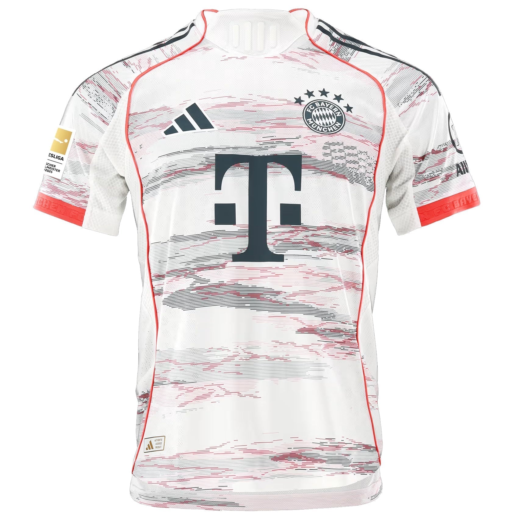adidas Upamecano Authentic Away Jersey 25/26 w/ Sponsor + Meister Bundesliga Patch (White/Red)
