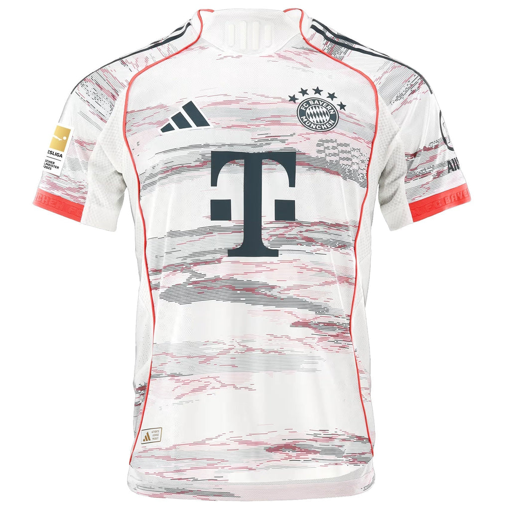 adidas Harry Kane Bayern Munich Authentic Away Jersey 25/26 w/ Sponsor + Meister Bundesliga Patch (White/Red)