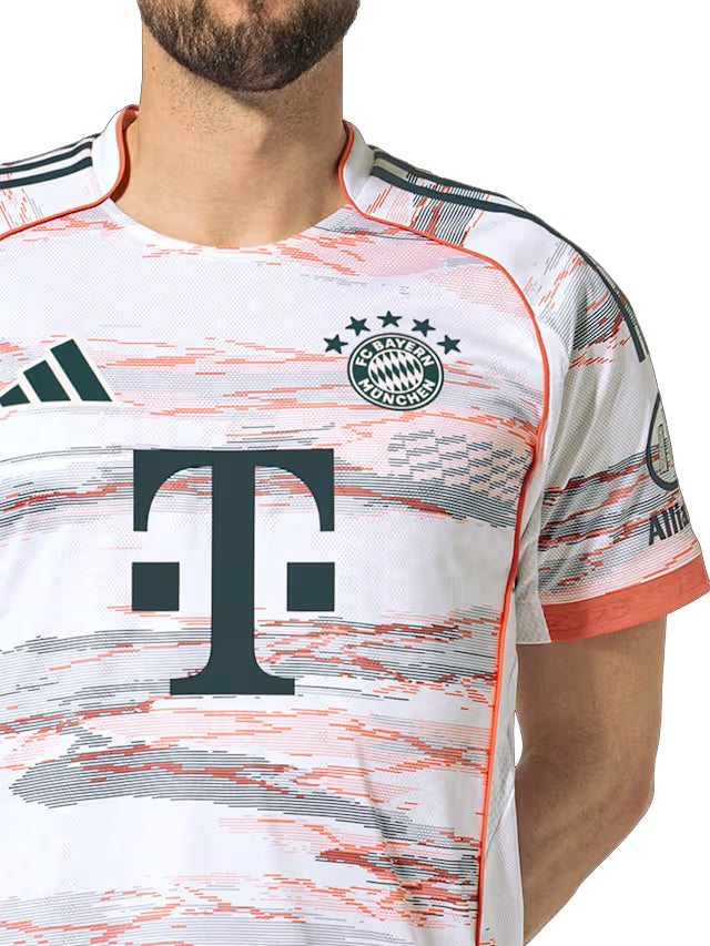 adidas Harry Kane Bayern Munich Authentic Away Jersey 25/26 w/ Sponsor + Meister Bundesliga Patch (White/Red)