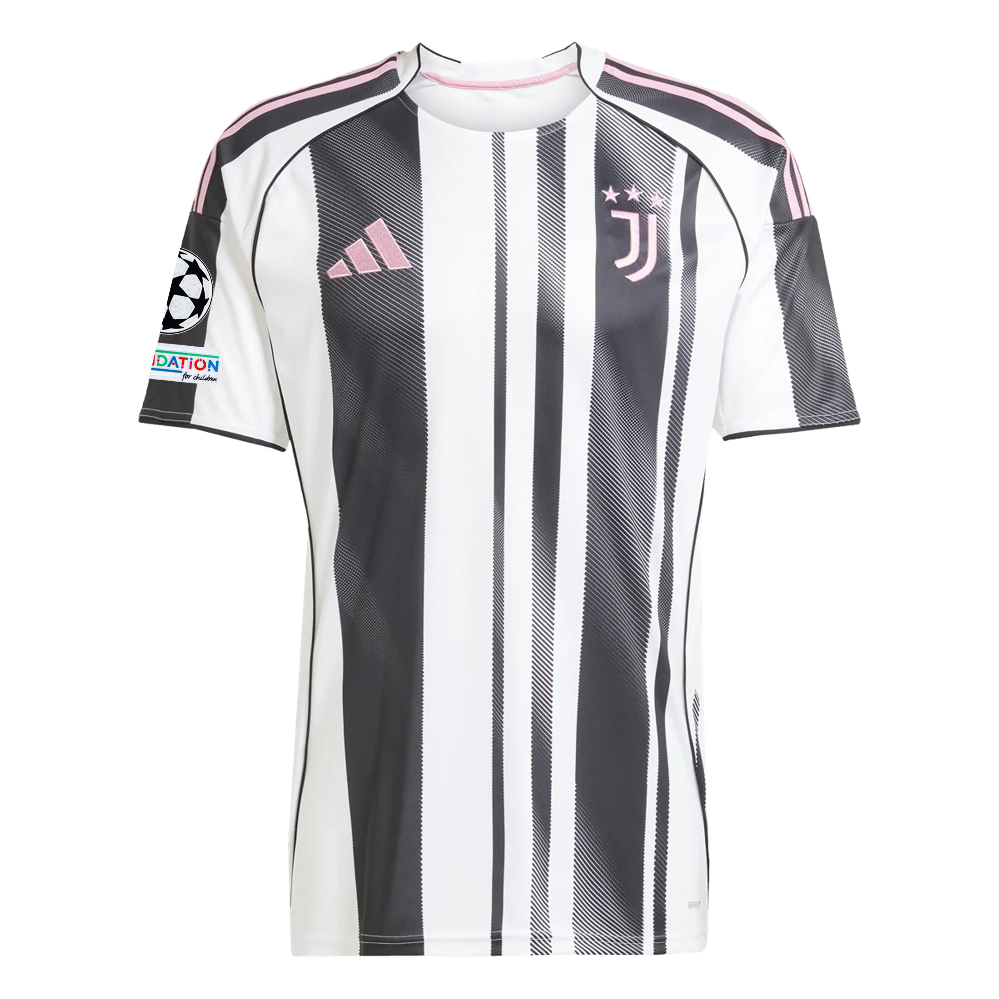 adidas Juventus Thuram Home Jersey w/ Champions League Patches 25/26 (White/Black/Pink)