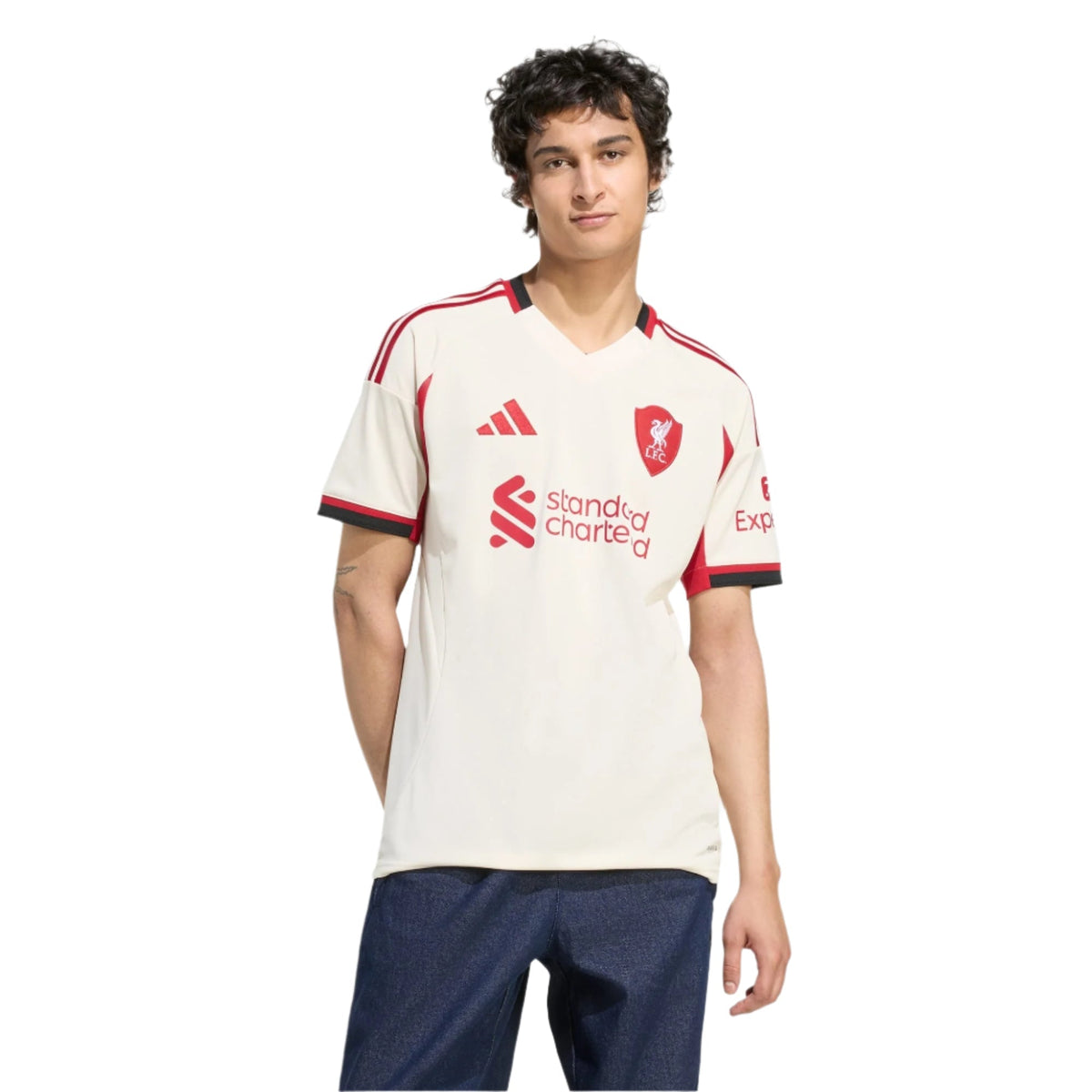 adidas Men's Liverpool Connor Bradley Away Jersey w/ Champions League Patches 25/26 (Wonder White)