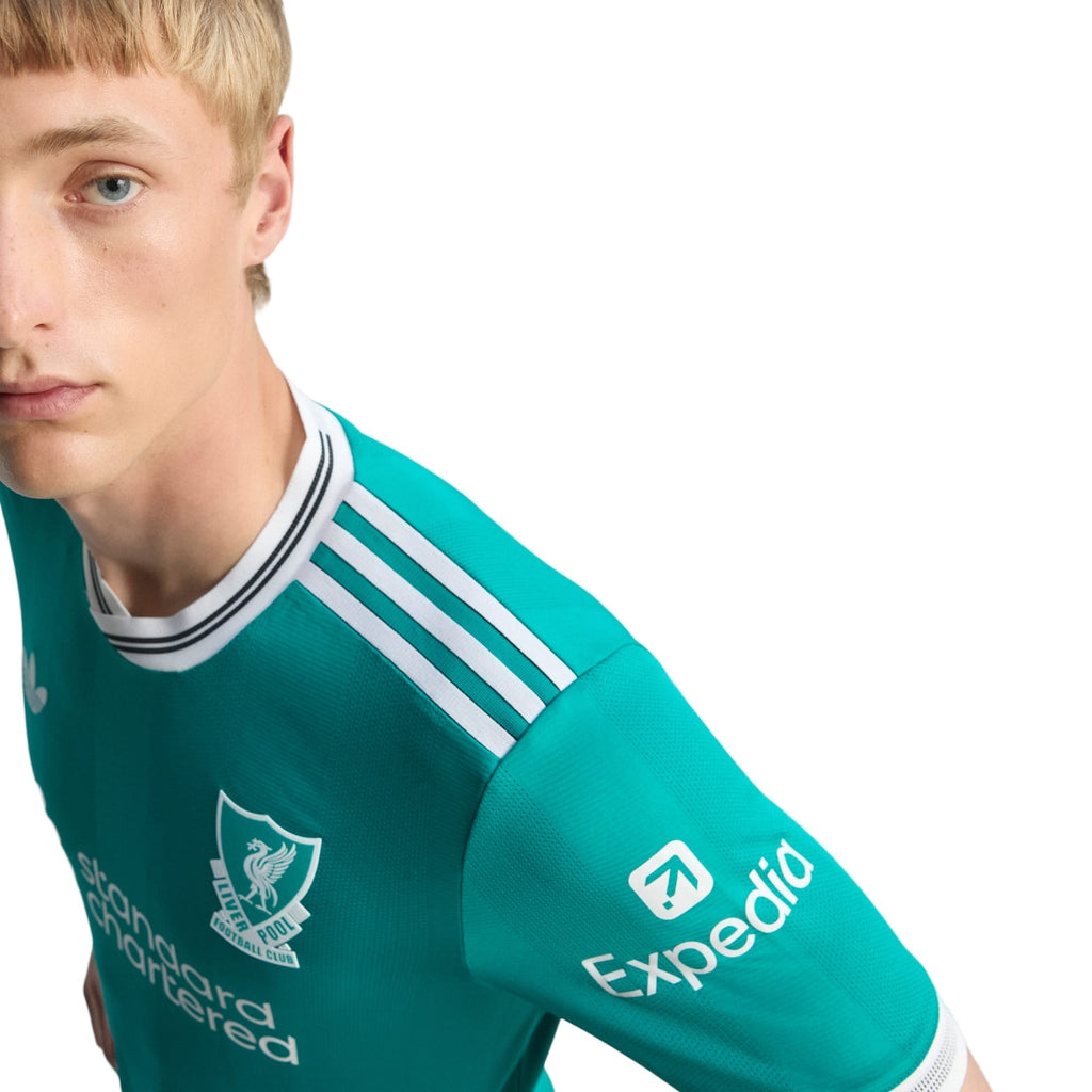 adidas Liverpool FC Authentic YNWA Third Jersey w/ EPL + No Room For Racism Patches 25/26 (Sea Green)