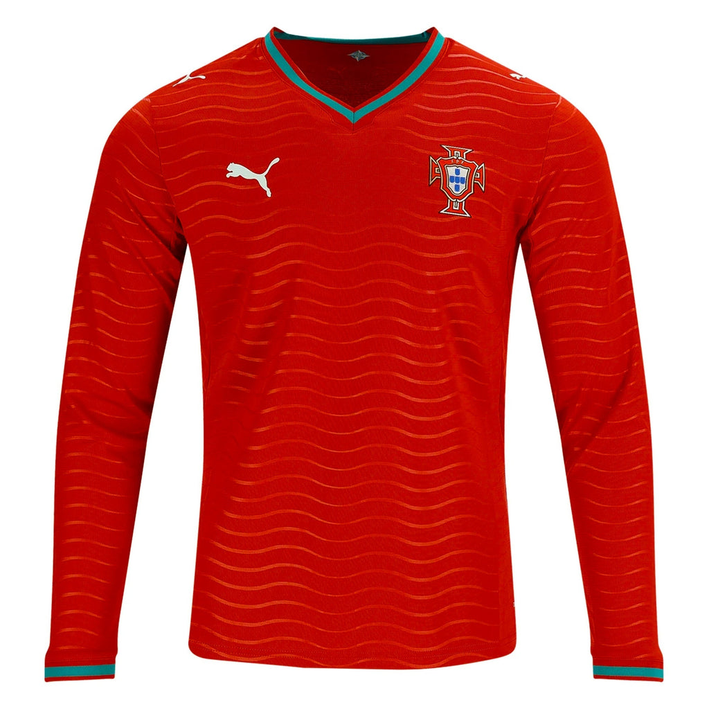 PUMA Men's Portugal Long Sleeve Home World Cup 2026 Jersey (Club Red/Green Lagoon)