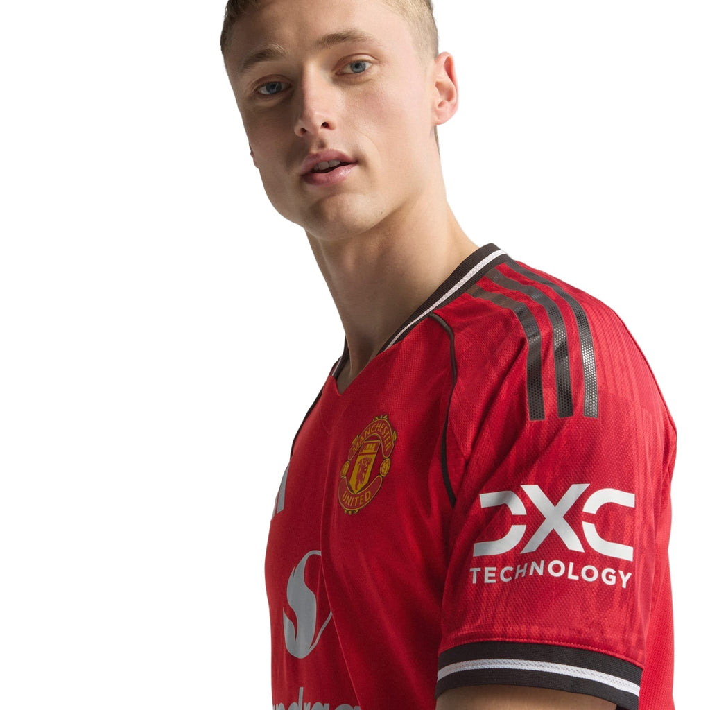 adidas Cunha Men's Manchester United Authentic Home Jersey 25/26 w/ NRFR + EPL Patch (Red)