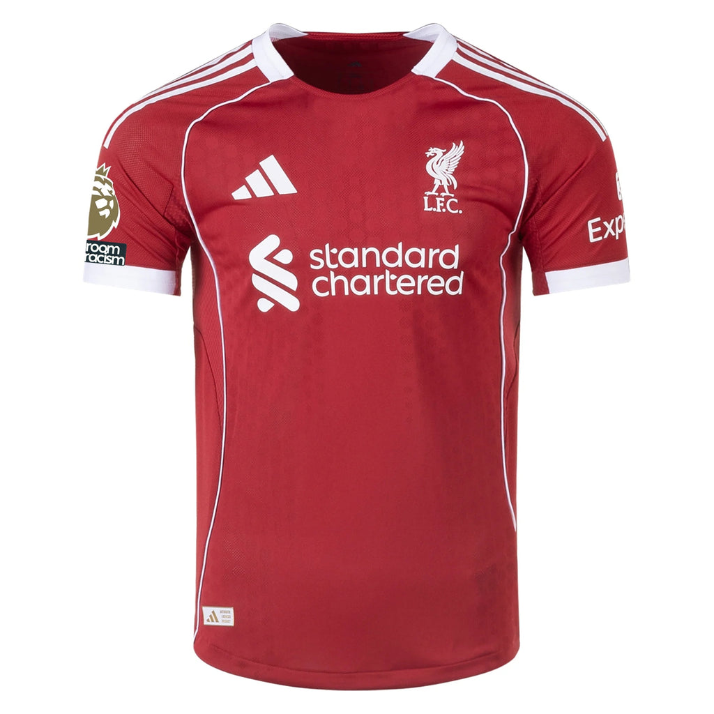 adidas Men's Liverpool FC Authentic Szoboszlai Home Jersey 25/26 w/ EPL + NRFR Patches (Strawberry Red)