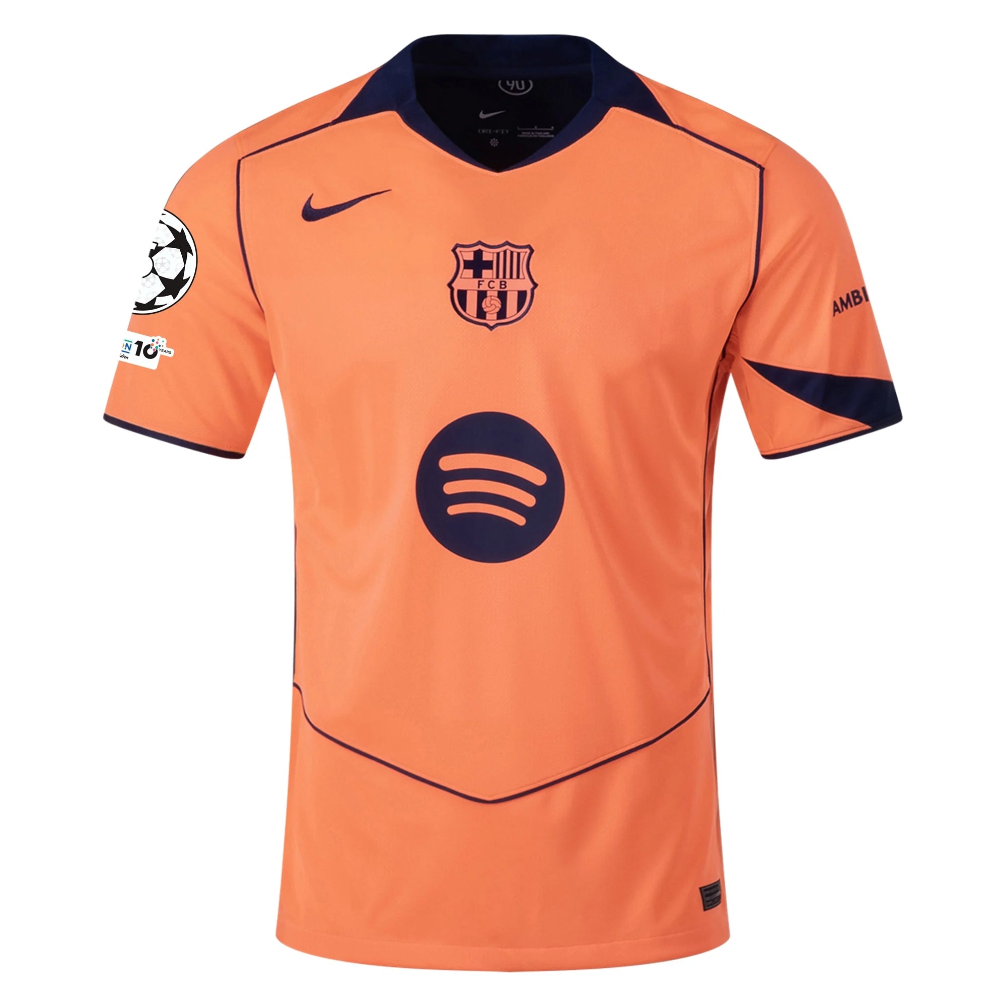 Nike Olmo Men's FC Barcelona T90 Third Jersey 25/26 w/ Champions League Patches (Mango/Navy)
