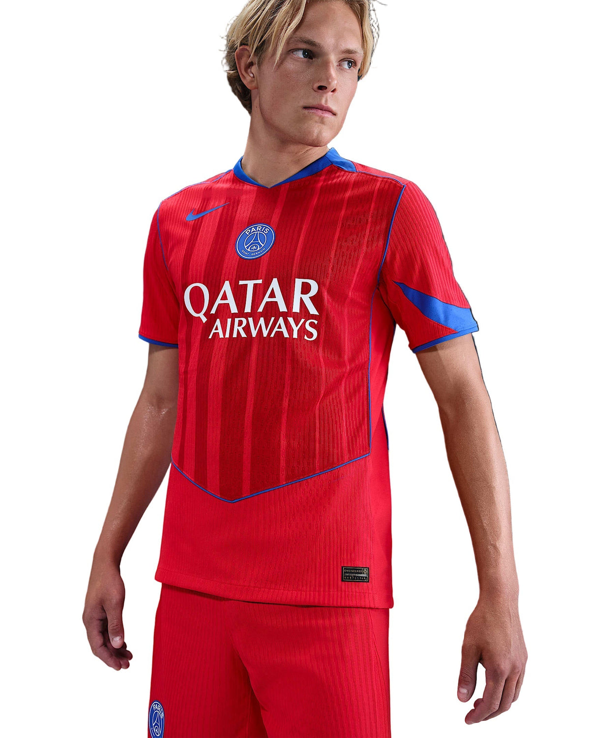Nike Men's Paris Saint-Germain Authentic DÃ©sirÃ© DouÃ© Third Jersey w/ Champions League Patches 25/26 (Sport Red/Hyper Royal)
