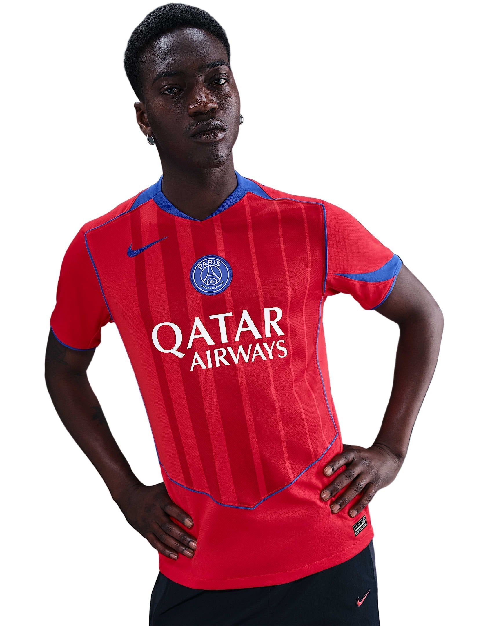 Nike Men's Paris Saint-Germain T90 Third Jersey w/ Champions League Patches 25/26 (Sport Red/Hyper Royal)