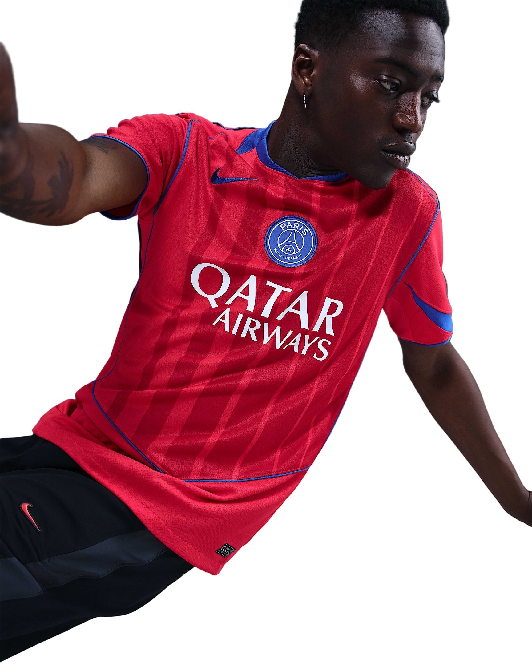 Nike Men's Paris Saint-Germain Vitinha T90 Third Jersey w/ Champions League Patches 25/26 (Sport Red/Hyper Royal)