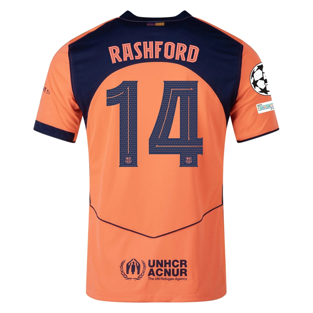 Nike Rashford Men's FC Barcelona T90 Third Jersey 25/26 w/ Champions League Patches (Mango/Navy)