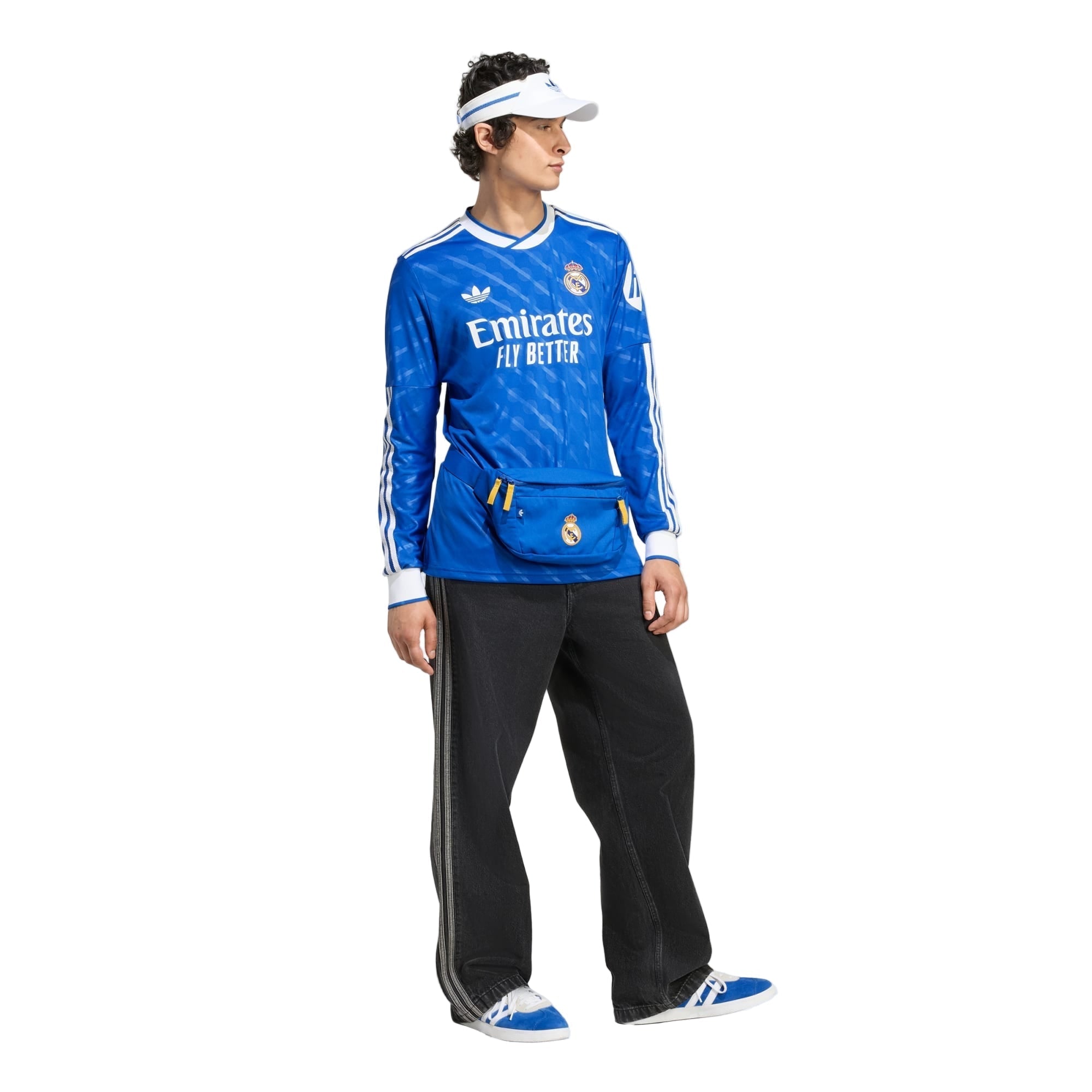 adidas Men's Real Madrid E. Militao Long Sleeve Third Jersey w/ Champions League Patches 25/26 (Blue/White)