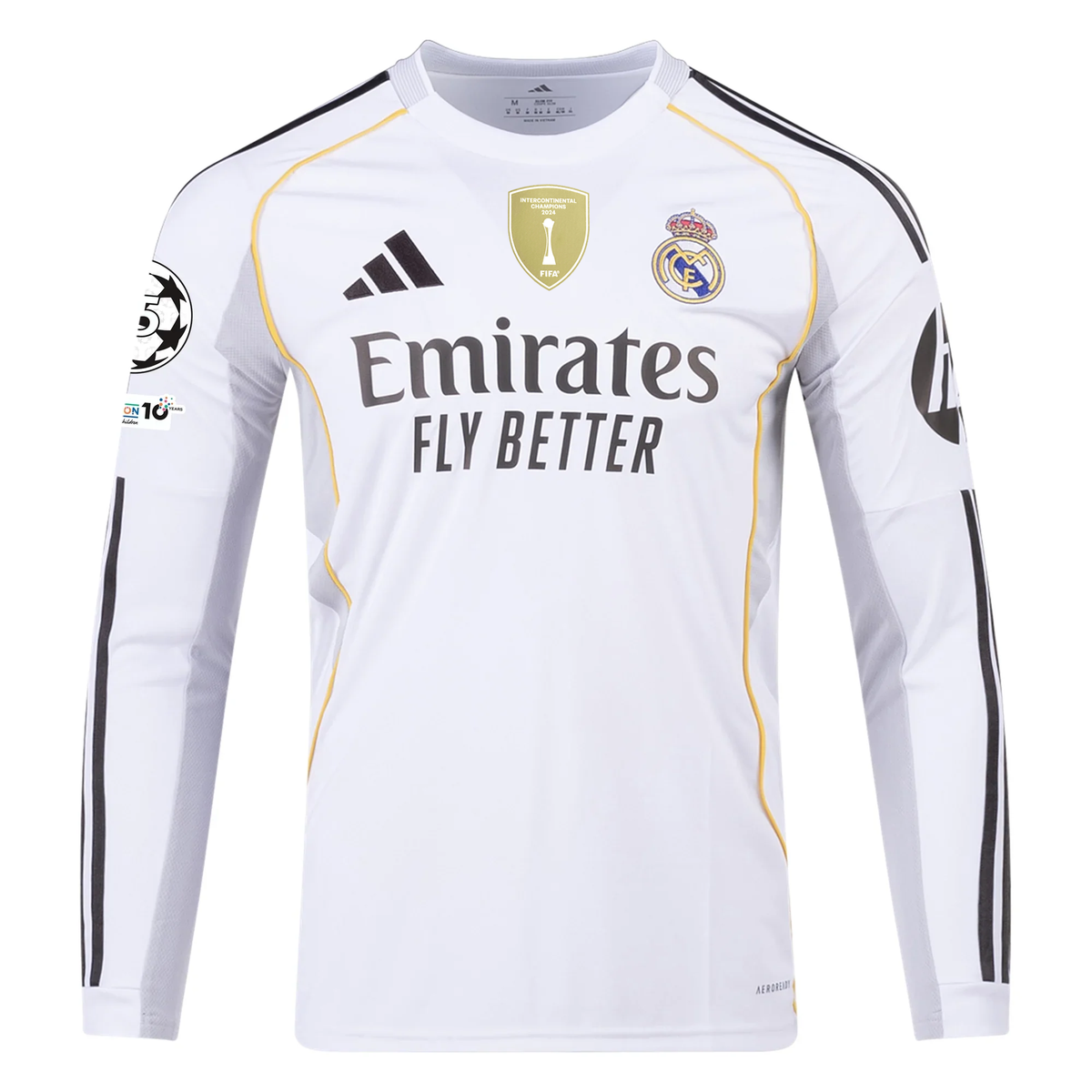 adidas Real Madrid Brahim Long Sleeve Home Jersey w/ Intercontinental + Champions League Patches 25/26 (White)