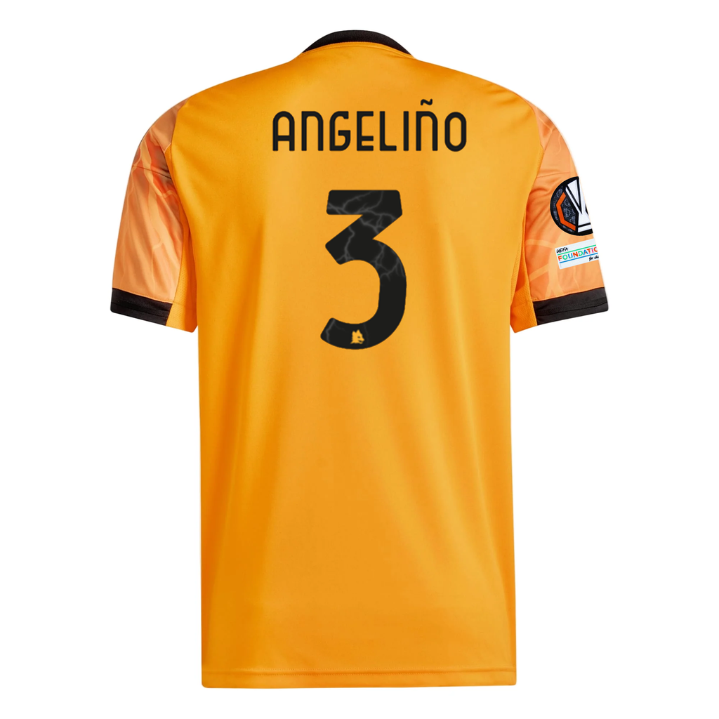 adidas Roma AngeliÃ±o Away Jersey w/ Europa League Patches 25/26 (Orange/Black)