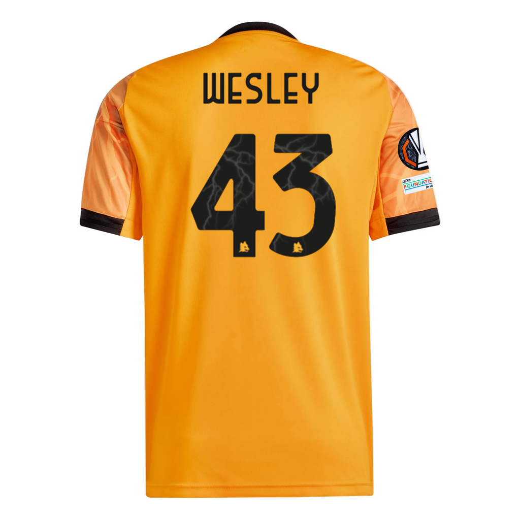 adidas Roma Wesley FranÃ§a Away Jersey w/ Europa League Patches 25/26 (Orange/Black)