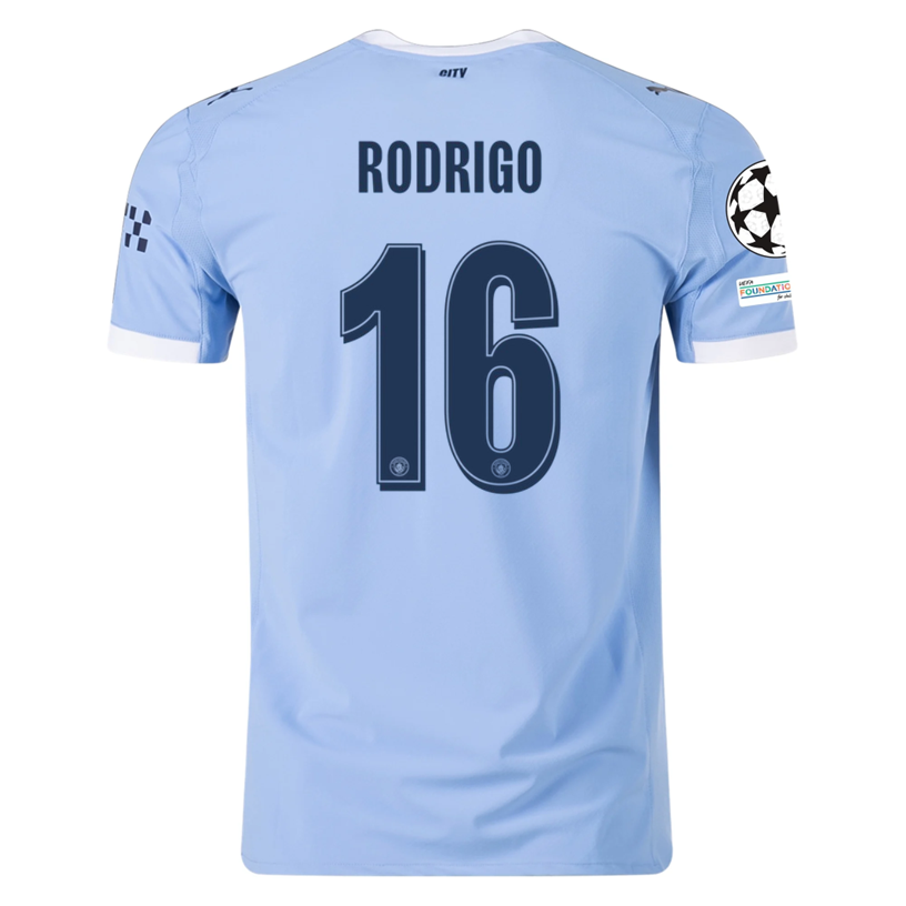 Puma Manchester City Authentic Rodrigo Home Jersey w/ Champions League Patches 25/26 (Team Light Blue/White)
