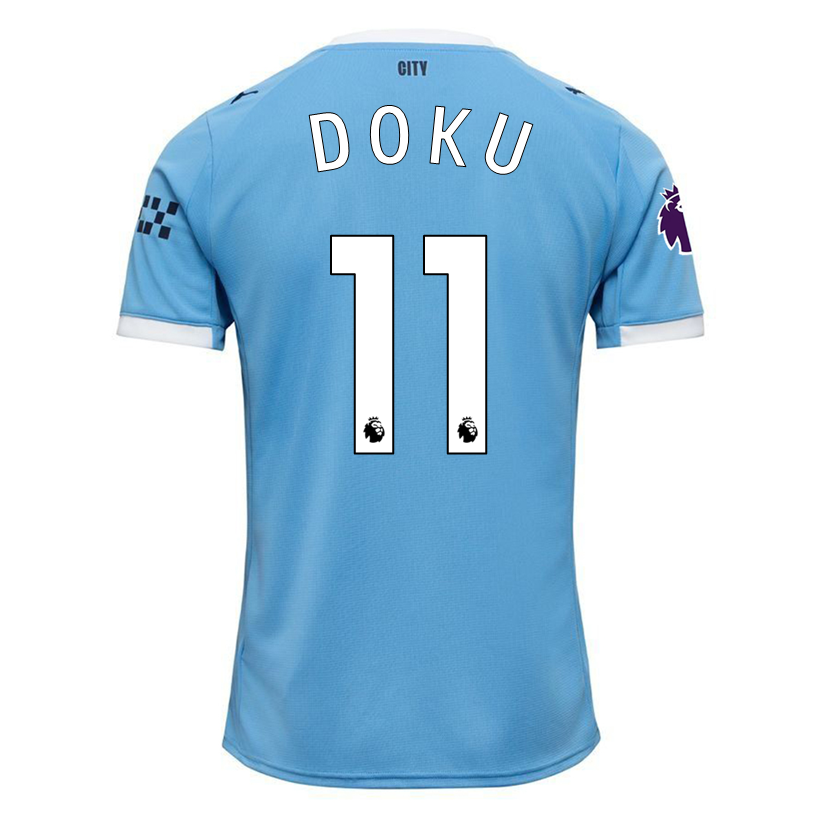 Puma Jeremy Doku Manchester City Home Jersey 25/26 w/ EPL + Sponsor Patch (Team Light Blue/Puma White)