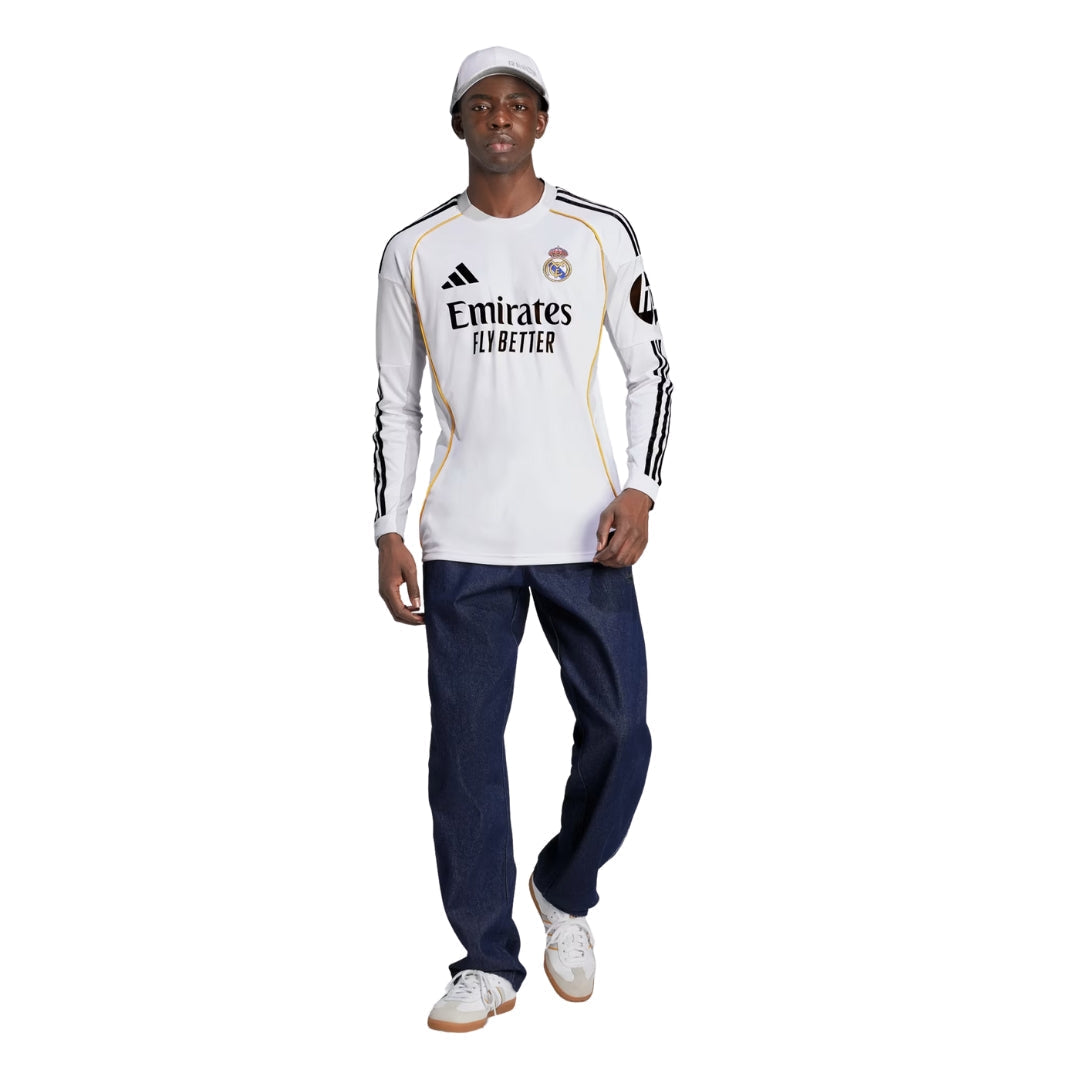 adidas Real Madrid Federico Valverde Long Sleeve Home Jersey w/ Champions League Patches 25/26 (White)