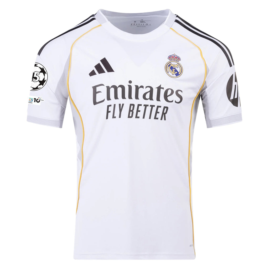 adidas Andriy Lunin Real Madrid 25/26 Home Jersey w/ Champions League Patches (White)