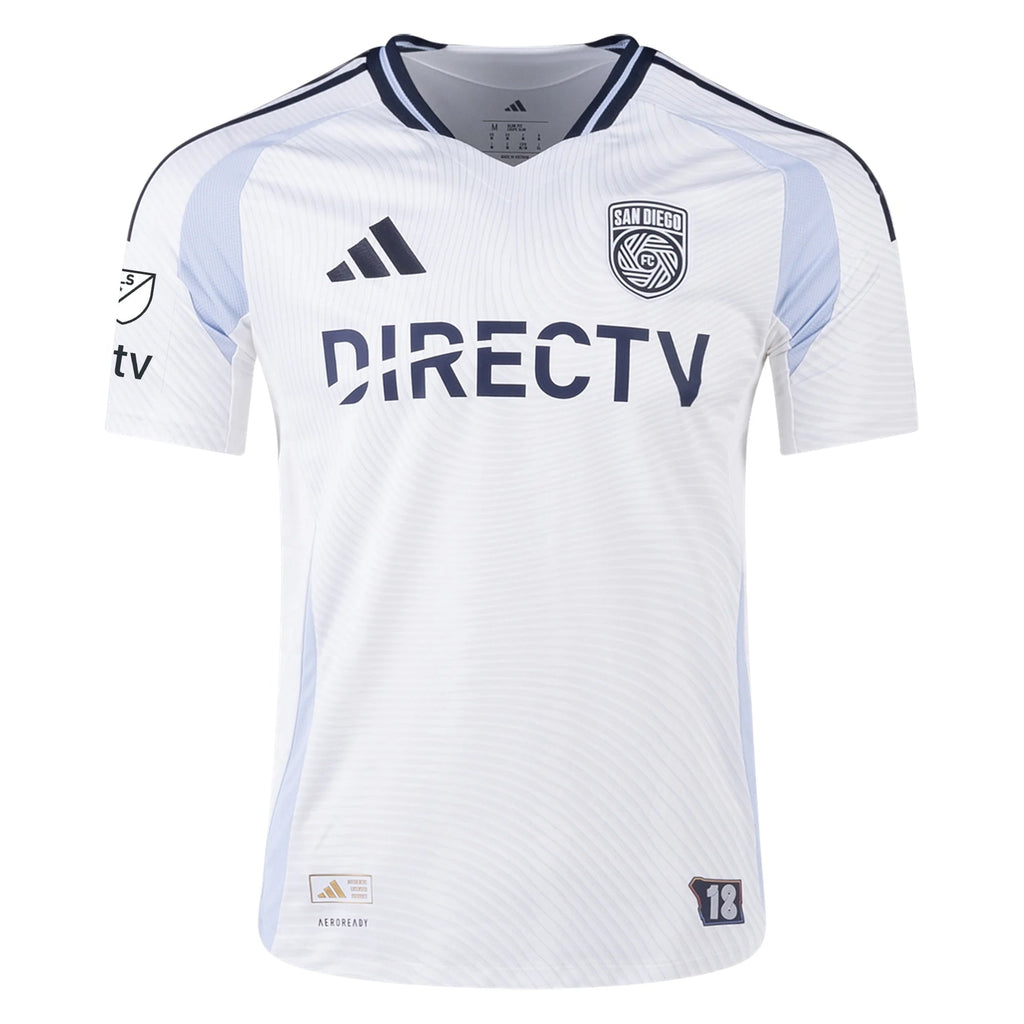 adidas San Diego FC Authentic Jeppe Tverskov Away Jersey 25/26 w/ MLS & Apple Patch (White)