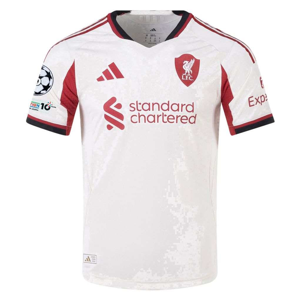 adidas Men's Liverpool Authentic Mohamed Salah Away Jersey w/ Champions League Patches 25/26 (Wonder White)
