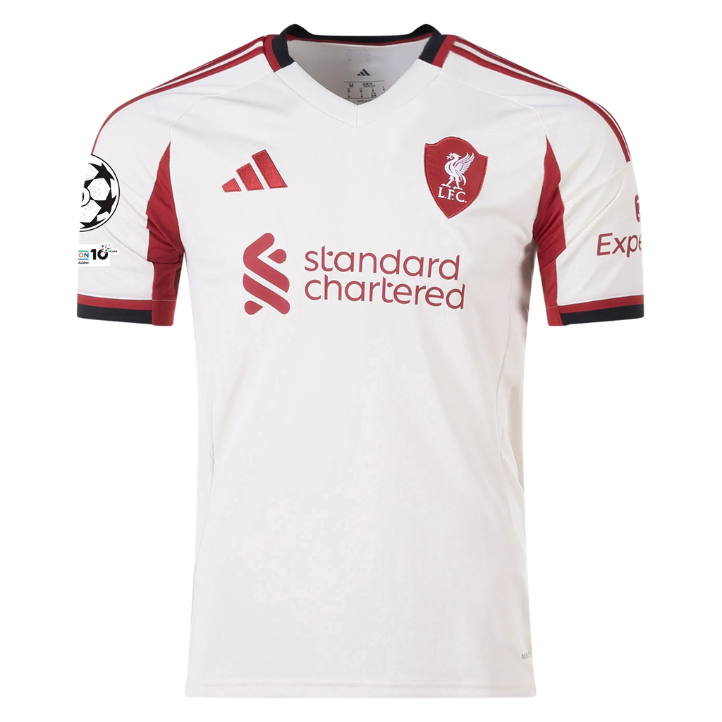 adidas Men's Liverpool Mohamed Salah Away Jersey w/ Champions League Patches 25/26 (Wonder White)