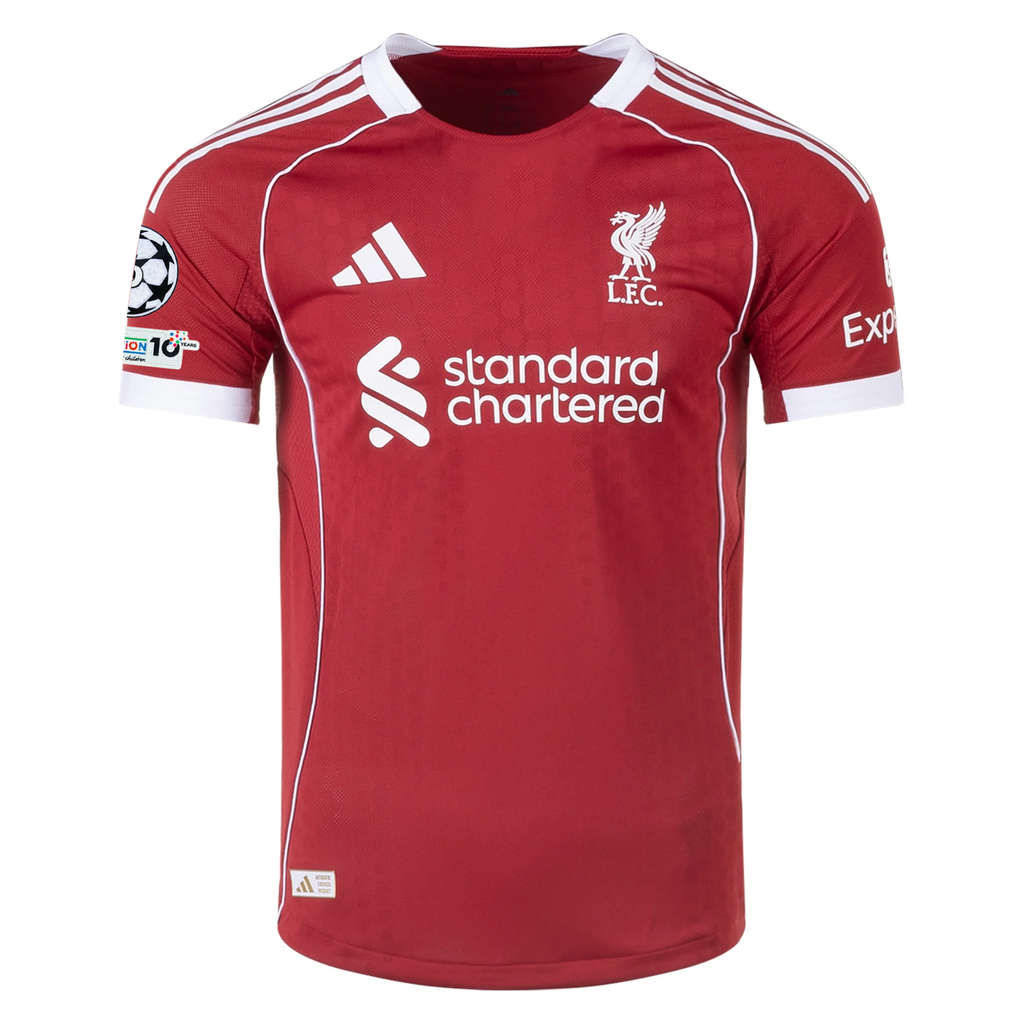 adidas Men's Liverpool FC Authentic Robertson Home Jersey 25/26 w/ Champions League Patches (Strawberry Red)