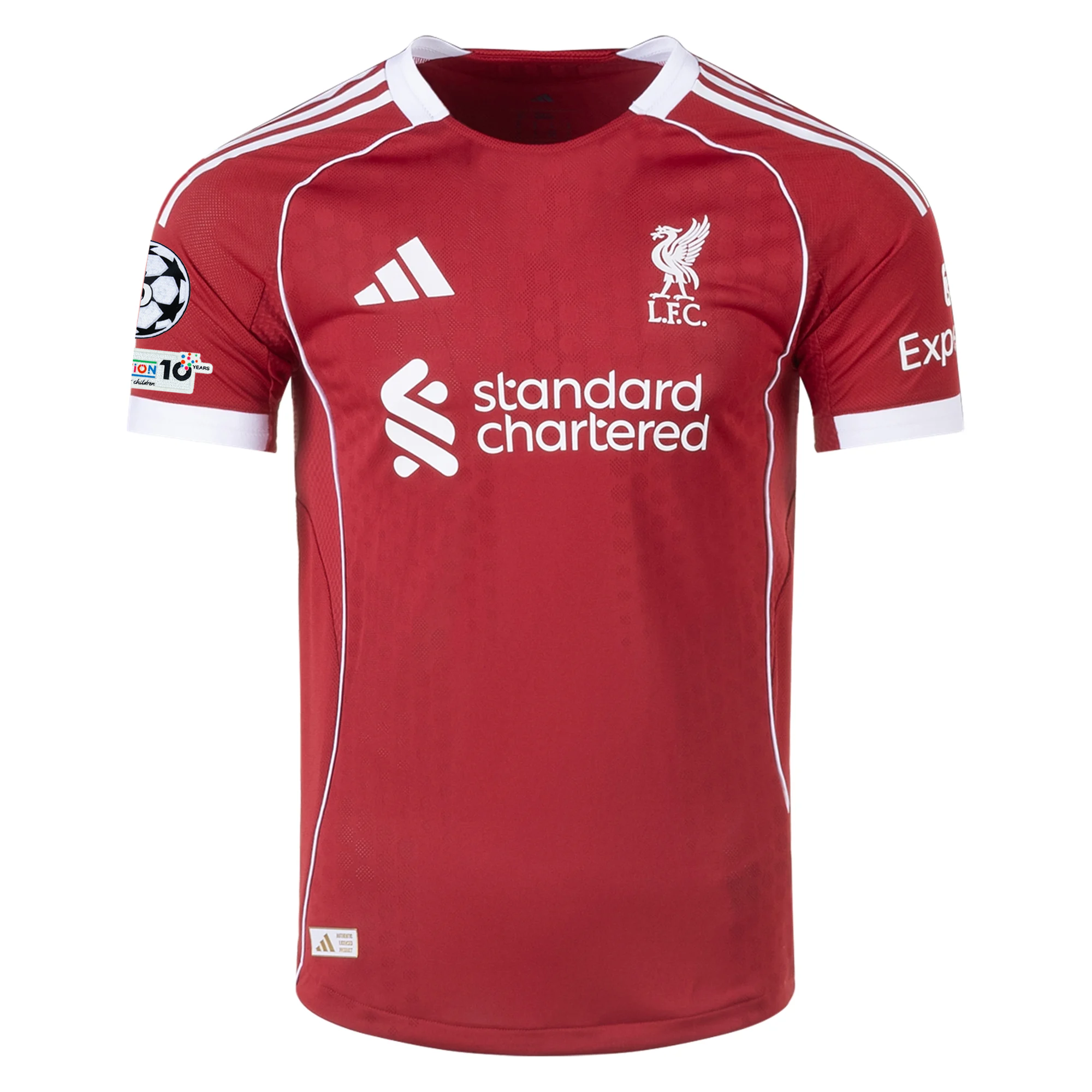adidas Men's Liverpool FC Authentic Jones Home Jersey 25/26 w/ Champions League Patches (Strawberry Red)