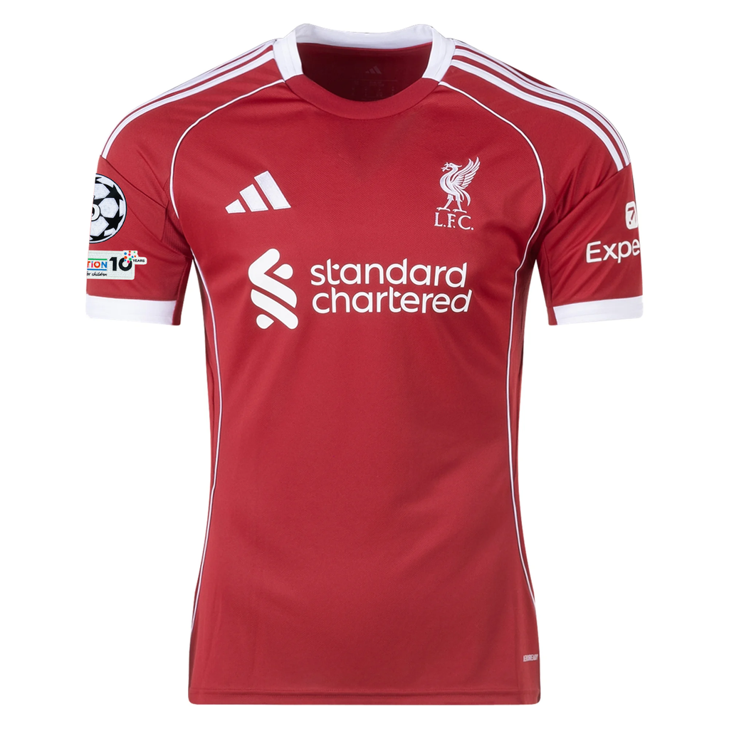 adidas Men's Liverpool Mohamed Salah Home Jersey 25/26 w/ Champions League Patches (Strawberry Red)