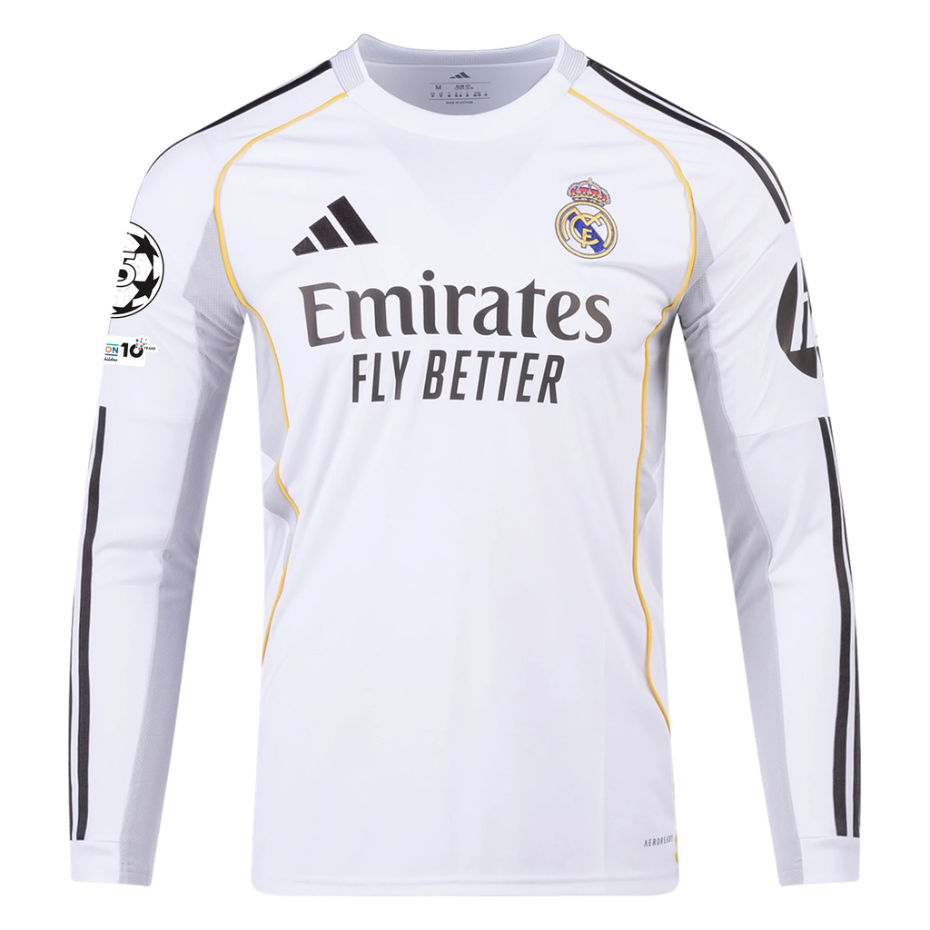adidas Real Madrid Trent Long Sleeve Home Jersey w/ Champions League Patches 25/26 (White)