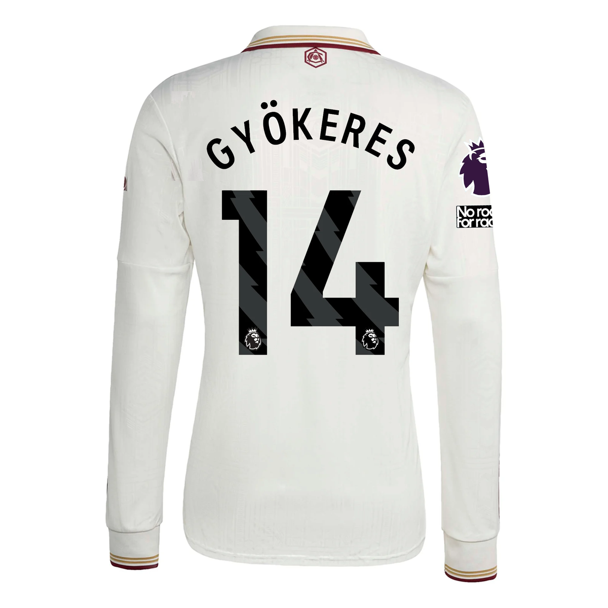 adidas Arsenal Viktor GyÃ¶keres Third Long Sleeve Jersey w/ EPL + No Room For Racism 25/26 (White/Burgundy)