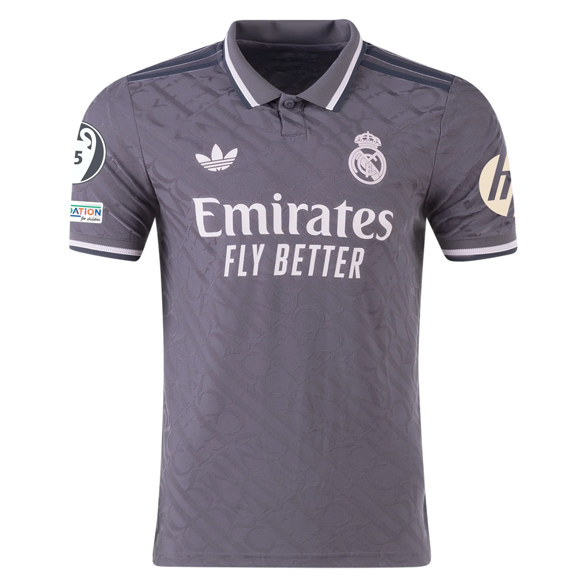 adidas Men's Real Madrid Authentic Third Jersey w/ Champions League Patches 24/25 (Charcoal)