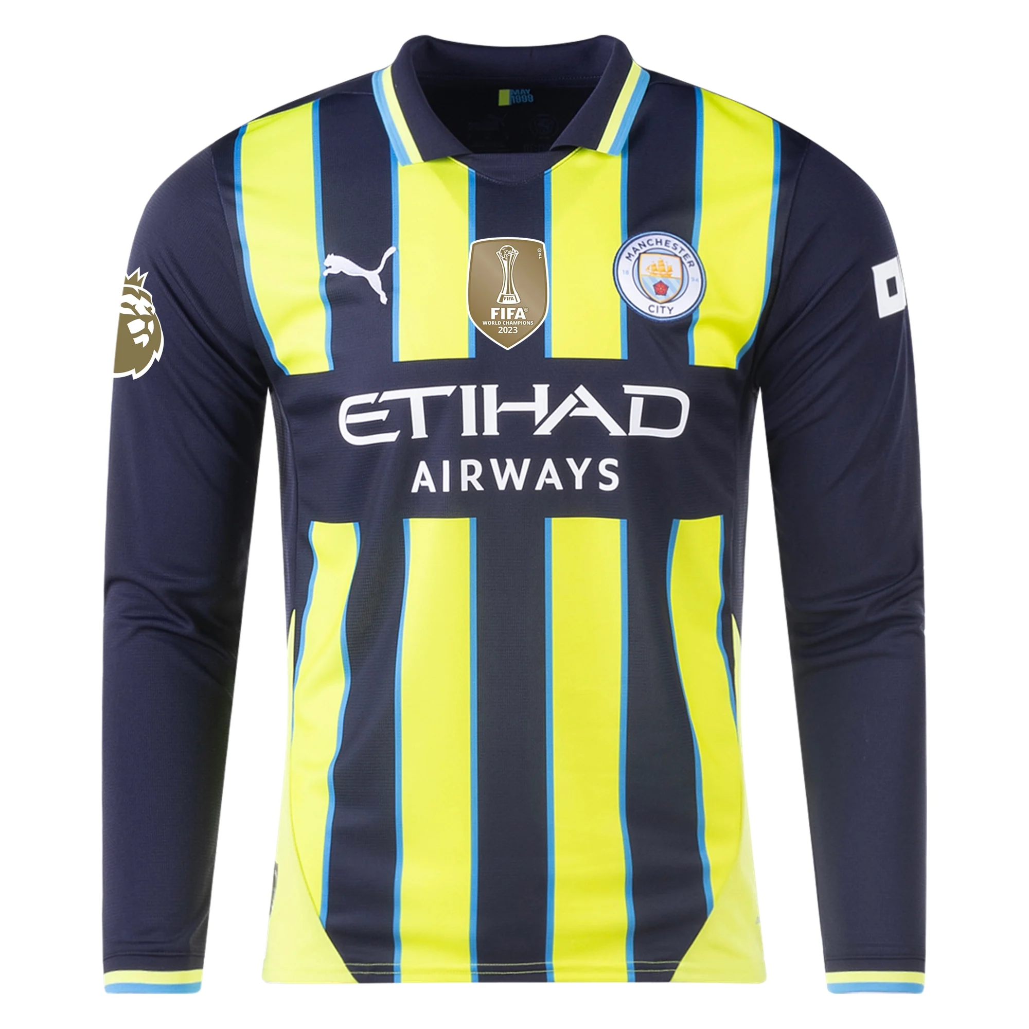 Puma Manchester City Bernardo Silva Long Sleeve Away Jersey w/ EPL + Club World Cup Patch 24/25 (New Navy/Yellow Glow)