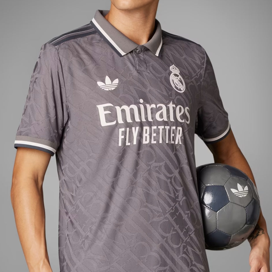 adidas Men's Real Madrid Authentic Third Jersey w/ Champions League Patches 24/25 (Charcoal)